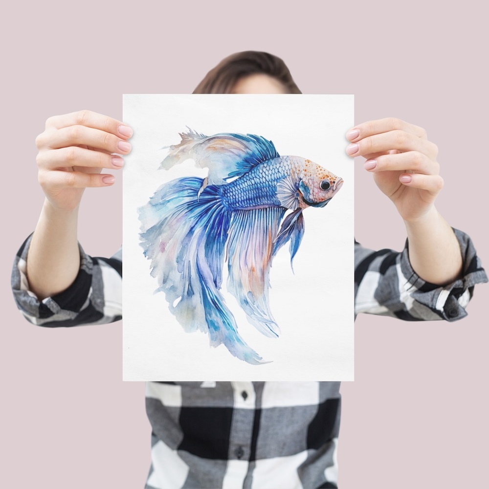 Watercolor Betta Fish Wall Art Illustration Print Poster Unframed - Picture 3 of 5